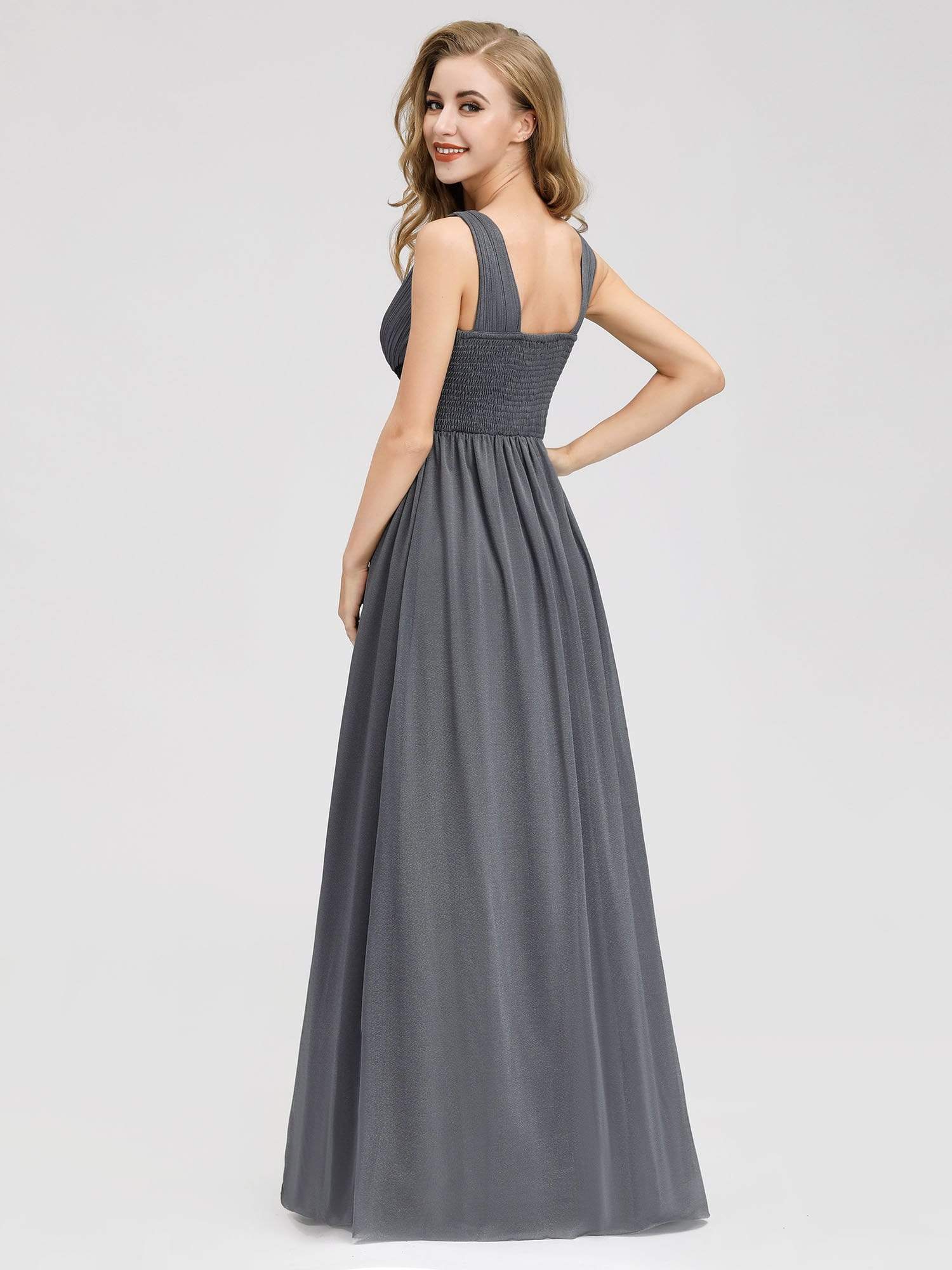 Color=Grey | Women'S Sexy Deep V-Neck Empire Maxi Dress-Grey 4