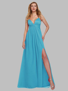 Color=Sky Blue | Women'S V-Neck Spaghetti Straps Evening Party Maxi Dress-Sky Blue 1