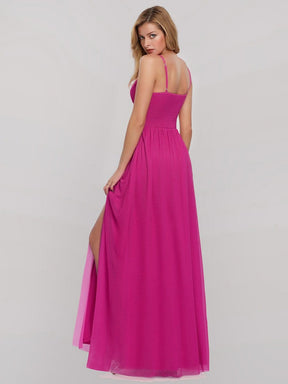 Color=Hot Pink | Women'S V-Neck Spaghetti Straps Evening Party Maxi Dress-Hot Pink 2