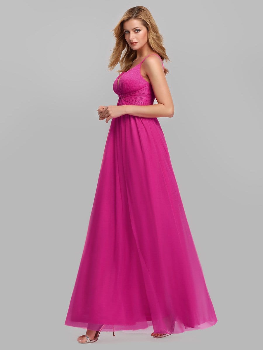 Color=Hot Pink | Women'S V-Neck Spaghetti Straps Evening Party Maxi Dress-Hot Pink 3