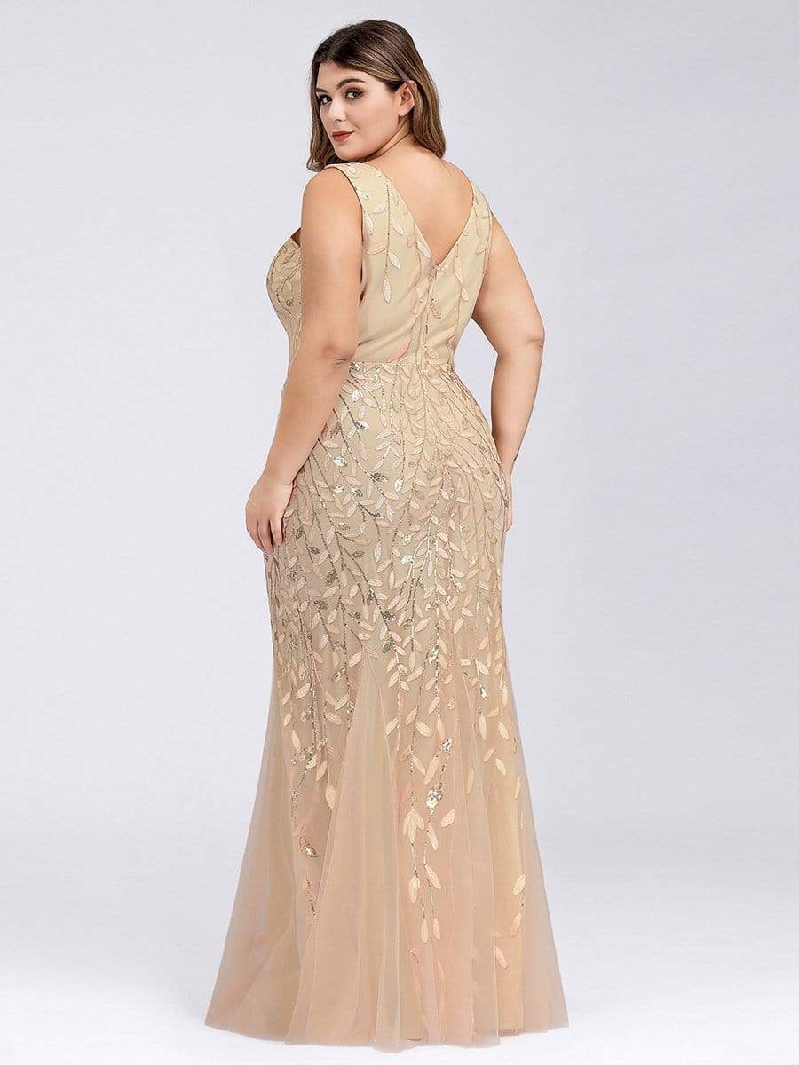 COLOR=Gold | Women'S Double V-Neck Fishtail Seuqin Evening Maxi Dress-Gold 7