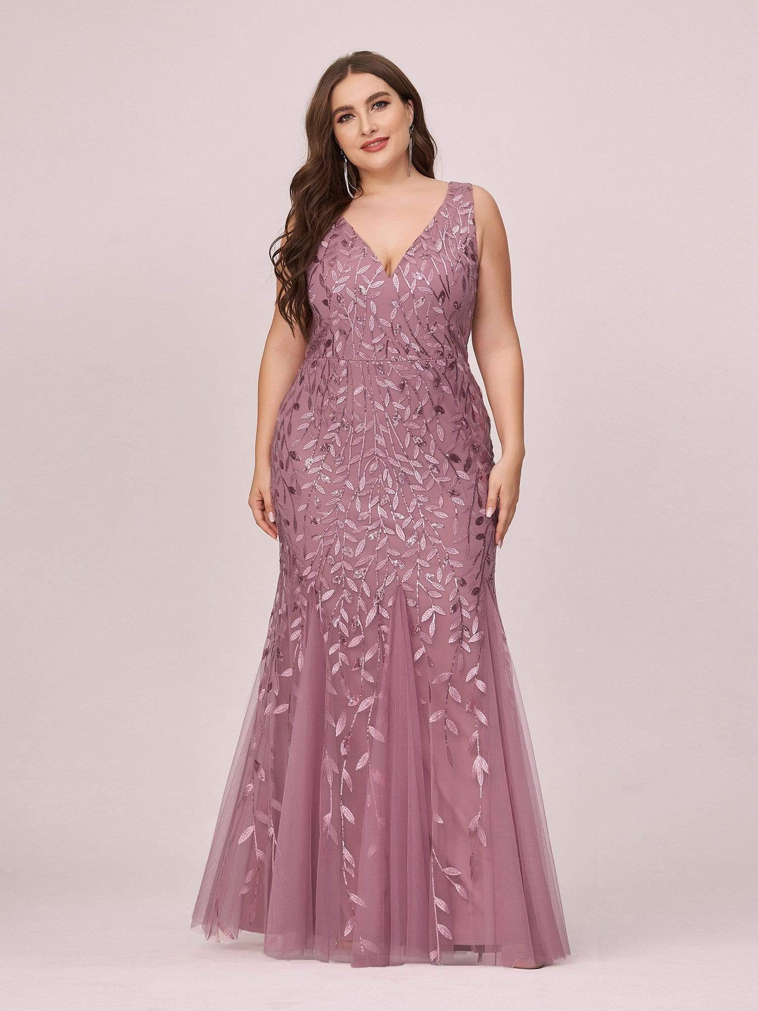 Color=Purple Orchid | Women'S Double V-Neck Fishtail Seuqin Evening Maxi Dress-Purple Orchid 5