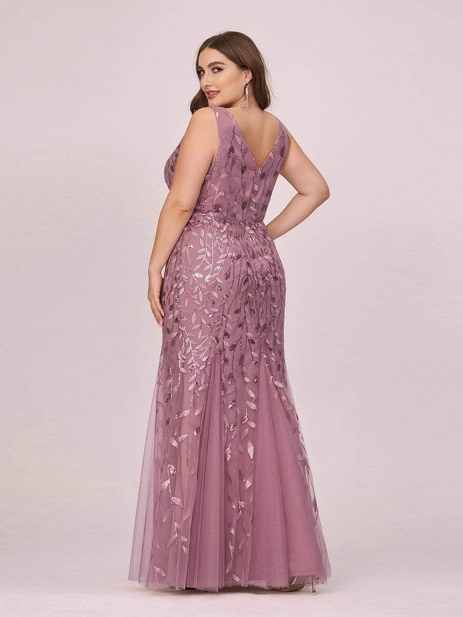 COLOR=Purple Orchid | Women'S Double V-Neck Plus Size Fishtail Seuqin Evening Maxi Dress-Purple Orchid 2