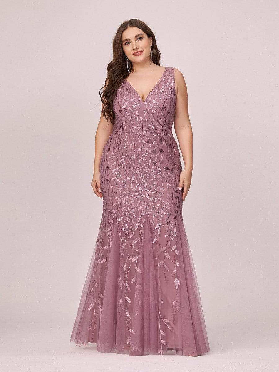 COLOR=Purple Orchid | Women'S Double V-Neck Plus Size Fishtail Seuqin Evening Maxi Dress-Purple Orchid 4