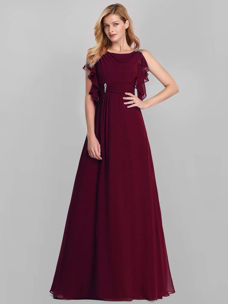 Color=Burgundy | Women'S A-Line Sleeveless Evening Party Bridesmaid Dress-Burgundy 1