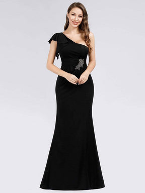 Color=Black | Fashion One Shoulder High Slit Party Dress-Black 3