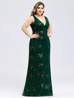 Color=Dark Green | Plus Size Women'S Double V-Neck Sleeveless Mermaid Cocktail Party Maxi Dress-Dark Green 1