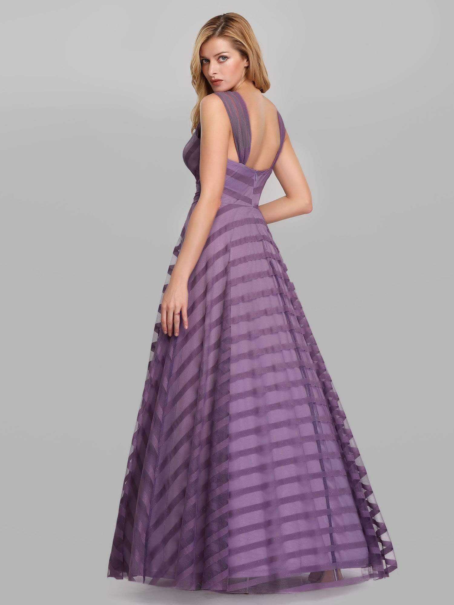 Color=Lavender | Women'S Deep V-Neck A-Line Wedding Bridesmaid Dress-Lavender 2