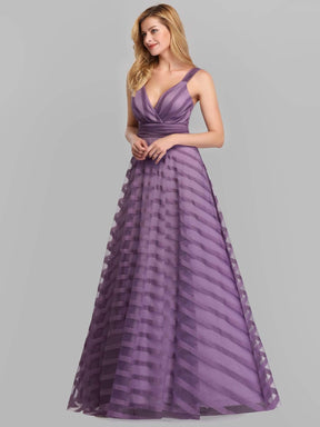 Color=Lavender | Women'S Deep V-Neck A-Line Wedding Bridesmaid Dress-Lavender 4