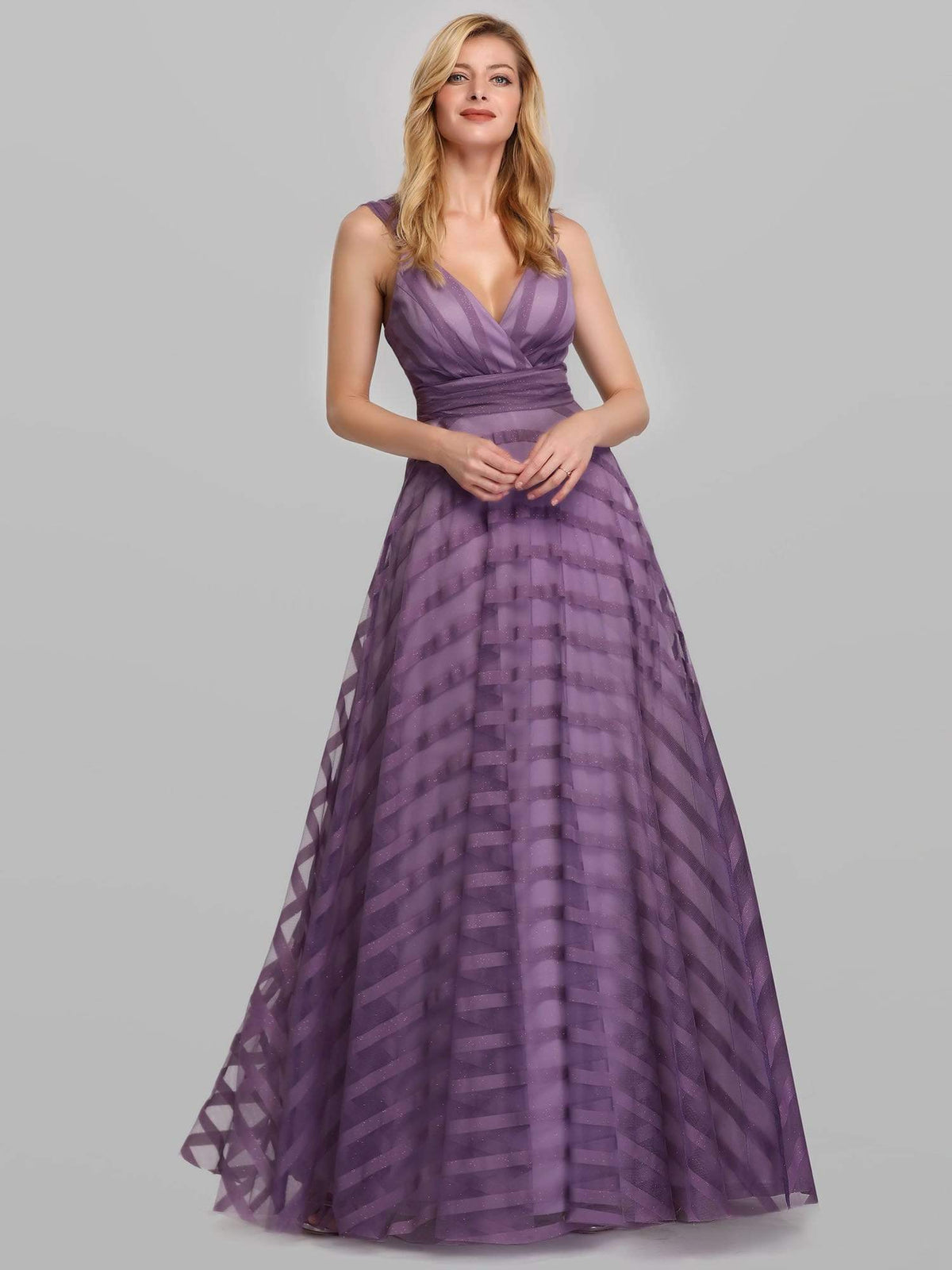 Color=Lavender | Women'S Deep V-Neck A-Line Wedding Bridesmaid Dress-Lavender 1
