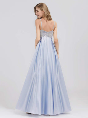 Color=Sky Blue | Women'S A-Line V-Neck Beaded Floor Length Evening Dress-Sky Blue 2
