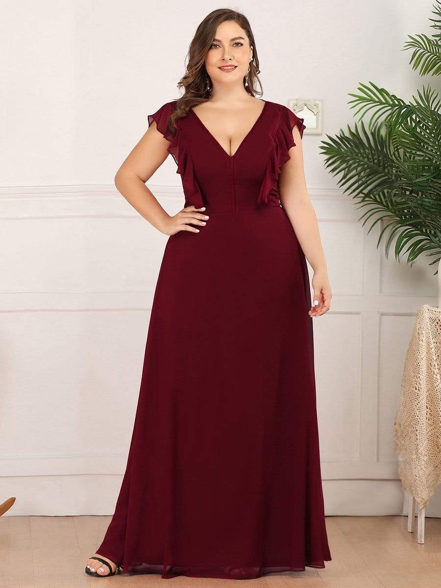 Color=Burgundy | Women'S A-Line V-Neck Sleeveless Wedding Party Bridesmaid Dress-Burgundy 6