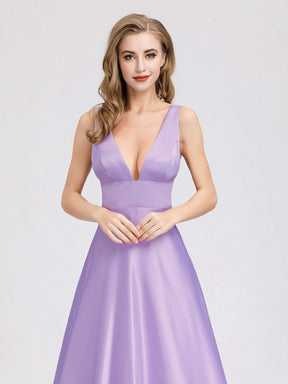 Color=Lavender | Women Fashion Deep V Neck A-Line Evening Dress-Lavender 5