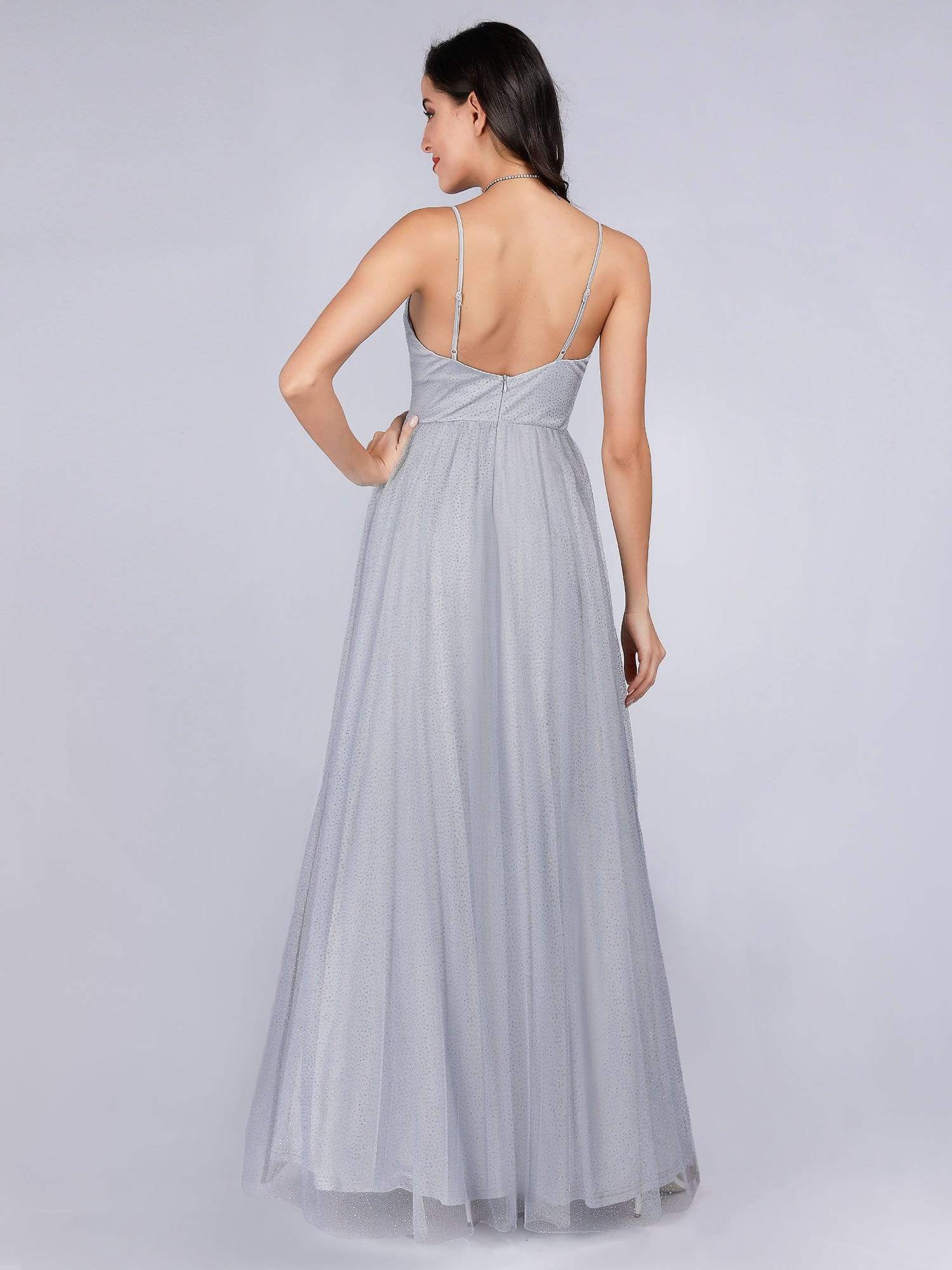 Color=Grey | Women'S Sleeveless V-Neck Evening Dress-Grey 2