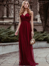 Color=Burgundy | Women'S A-Line V-Neck Sleeveless Floor Length Bridesmaid Dresses-Burgundy 1