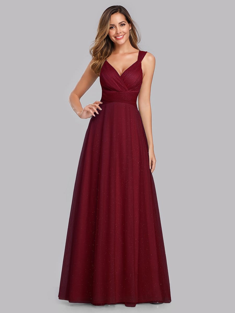 Color=Burgundy | Women'S A-Line V-Neck Sleeveless Floor Length Bridesmaid Dresses-Burgundy 5