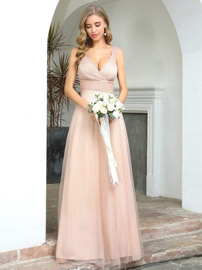 Color=Blush | Women'S A-Line V-Neck Sleeveless Floor Length Bridesmaid Dresses-Blush 1