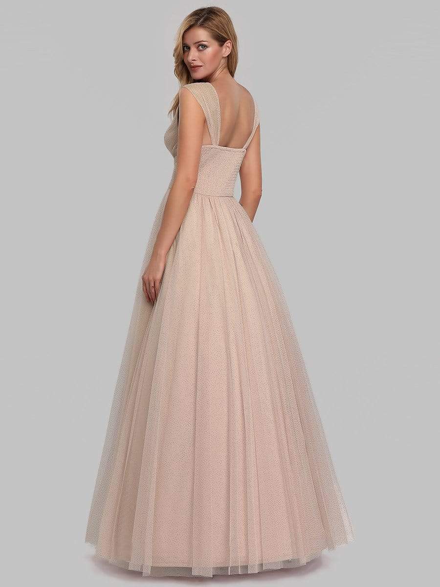 Color=Blush | Women'S A-Line V-Neck Sleeveless Floor Length Bridesmaid Dresses-Blush 6