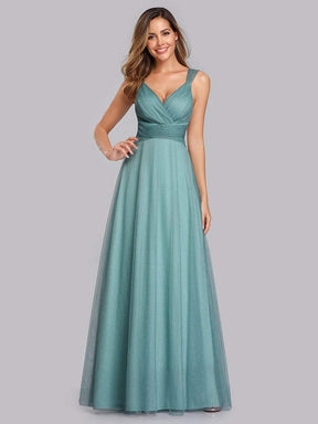 Color=Dusty Blue | Women'S A-Line V-Neck Sleeveless Floor Length Bridesmaid Dresses-Dusty Blue 2