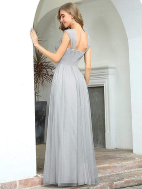 Color=Grey | Women'S A-Line V-Neck Sleeveless Floor Length Bridesmaid Dresses-Grey 2