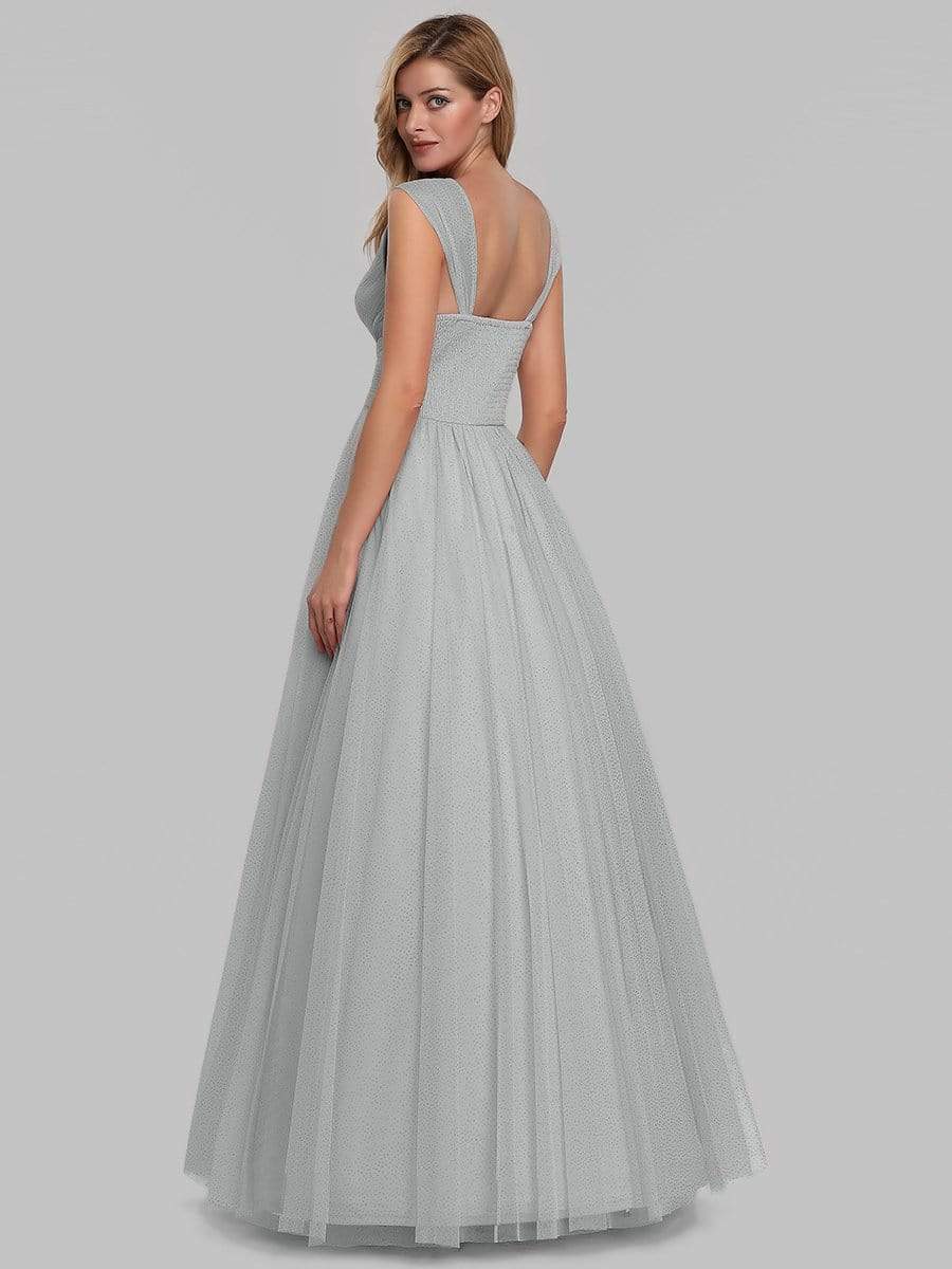 Color=Grey | Women'S A-Line V-Neck Sleeveless Floor Length Bridesmaid Dresses-Grey 5
