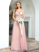 COLOR=Pink | Women'S A-Line V-Neck Sleeveless Floor Length Bridesmaid Dresses-Pink 1