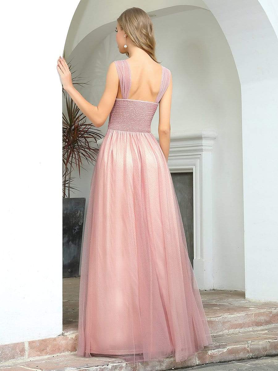 COLOR=Pink | Women'S A-Line V-Neck Sleeveless Floor Length Bridesmaid Dresses-Pink 2