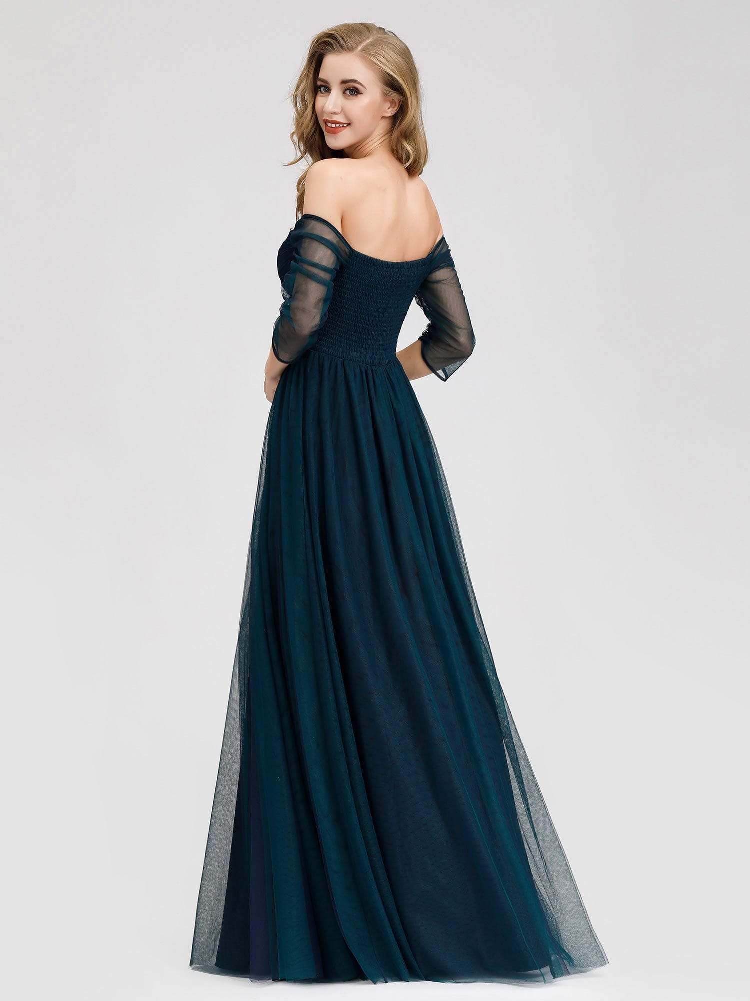 Color=Navy Blue | Sexy Off Shoulder Floor Length Evening Party Dress-Navy Blue 3