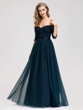 Color=Navy Blue | Sexy Off Shoulder Floor Length Evening Party Dress-Navy Blue 1