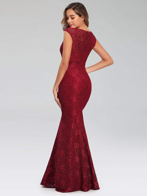 Color=Burgundy | Women'S V-Neck Glitter Sequin Dress Bodycon Maxi Evening Dress-Burgundy 2