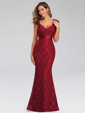 Color=Burgundy | Women'S V-Neck Glitter Sequin Dress Bodycon Maxi Evening Dress-Burgundy 4