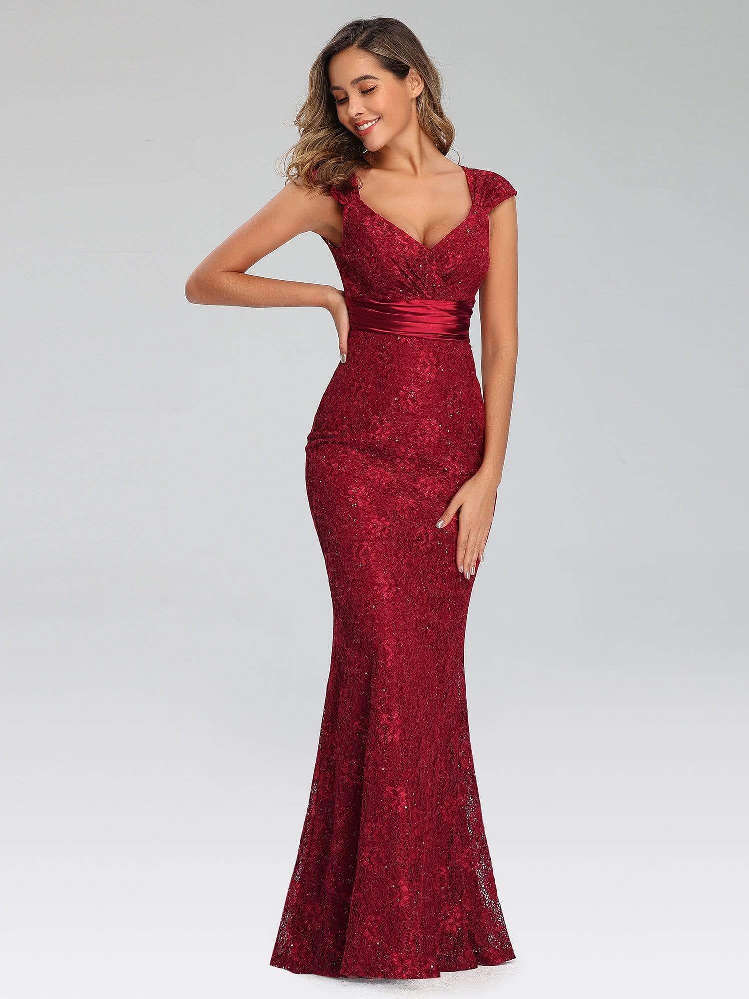 Color=Burgundy | Women'S V-Neck Glitter Sequin Dress Bodycon Maxi Evening Dress-Burgundy 1