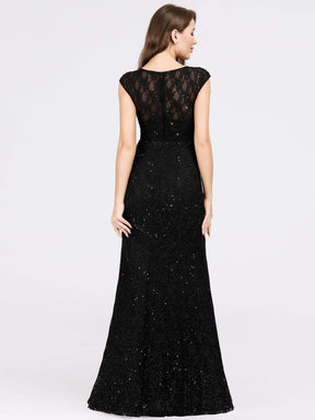 Color=Black | Women'S V-Neck Glitter Sequin Dress Bodycon Maxi Evening Dress-Black 3
