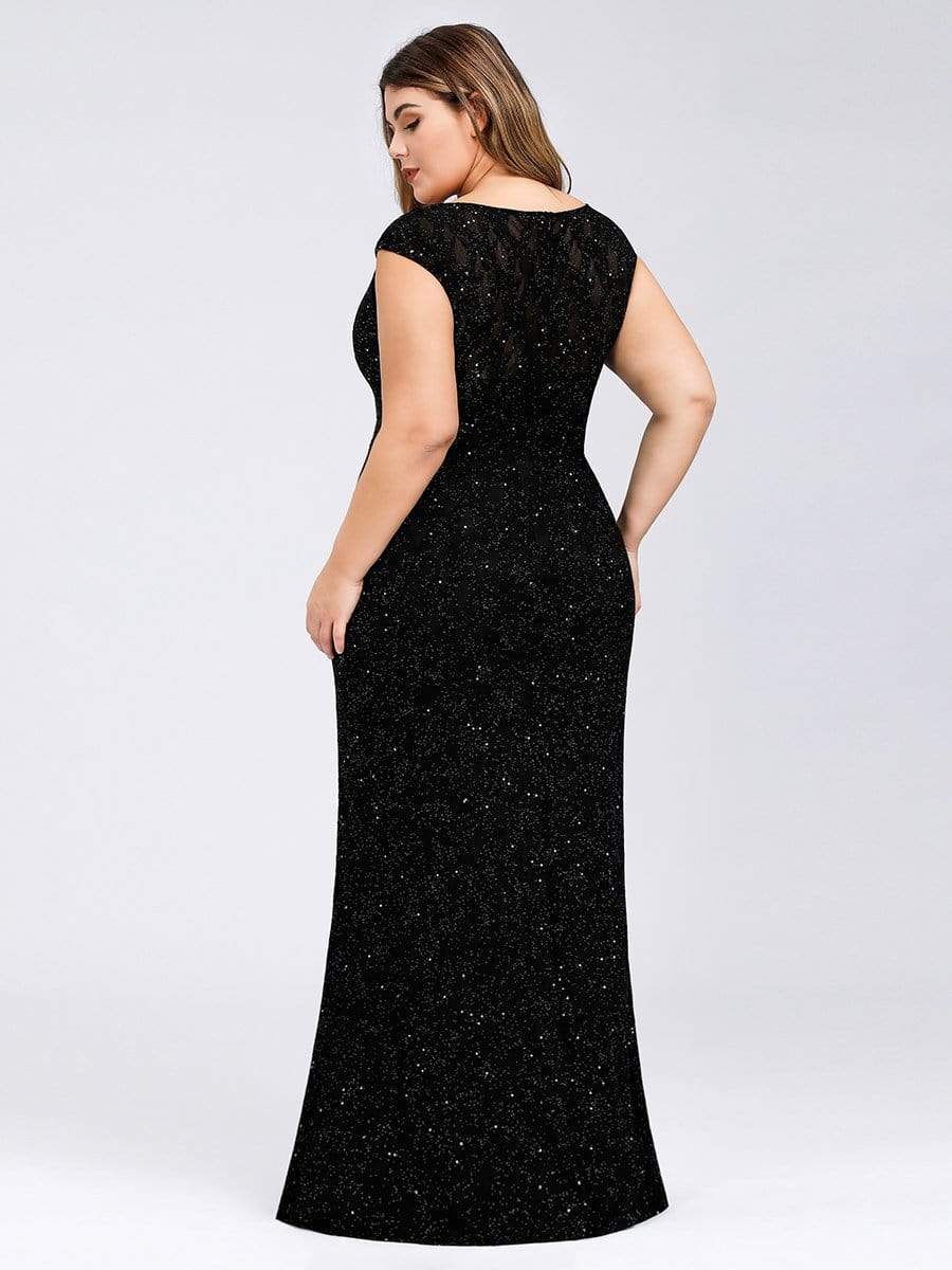 Color=Black | Women'S V-Neck Glitter Sequin Dress Bodycon Maxi Evening Dress-Black 7