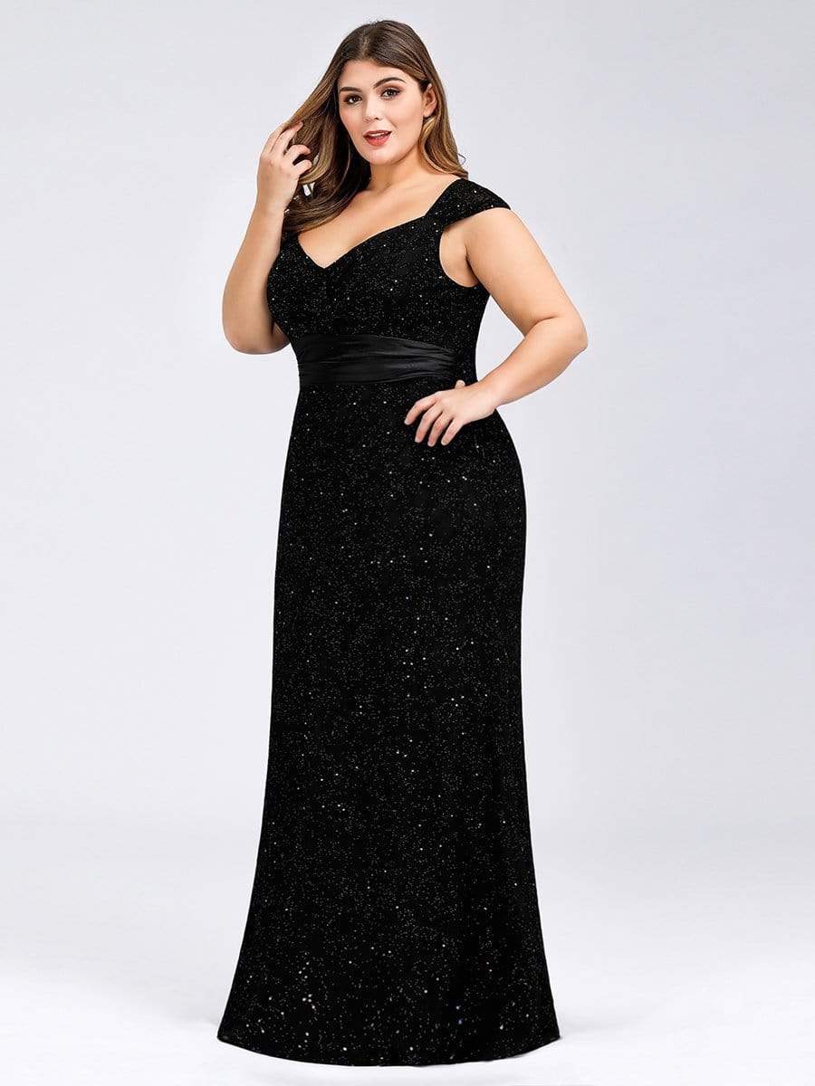 Color=Black | Women'S V-Neck Glitter Sequin Dress Bodycon Maxi Evening Dress-Black 8