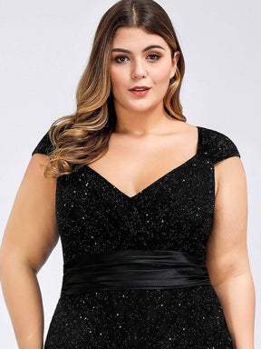 Color=Black | Women'S V-Neck Glitter Sequin Dress Bodycon Maxi Evening Dress-Black 10