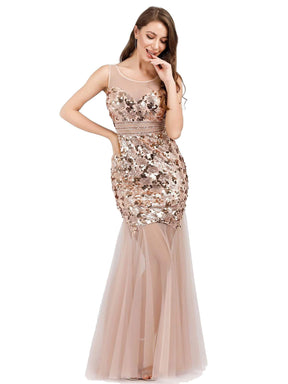 Color=Rose Gold | Women'S Sweetheart Illusion Sequin Dress Mermaid Bodycon Party Dresses-Rose Gold 2