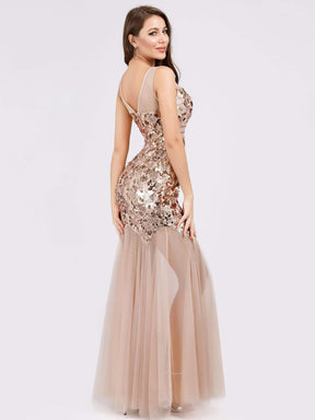 Color=Rose Gold | Women'S Sweetheart Illusion Sequin Dress Mermaid Bodycon Party Dresses-Rose Gold 3
