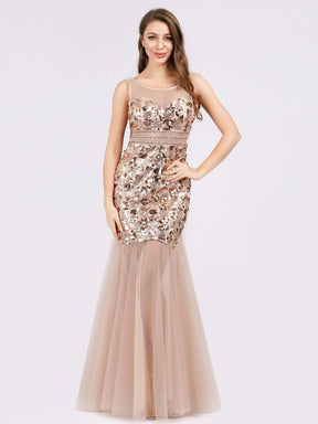 Color=Rose Gold | Women'S Sweetheart Illusion Sequin Dress Mermaid Bodycon Party Dresses-Rose Gold 5