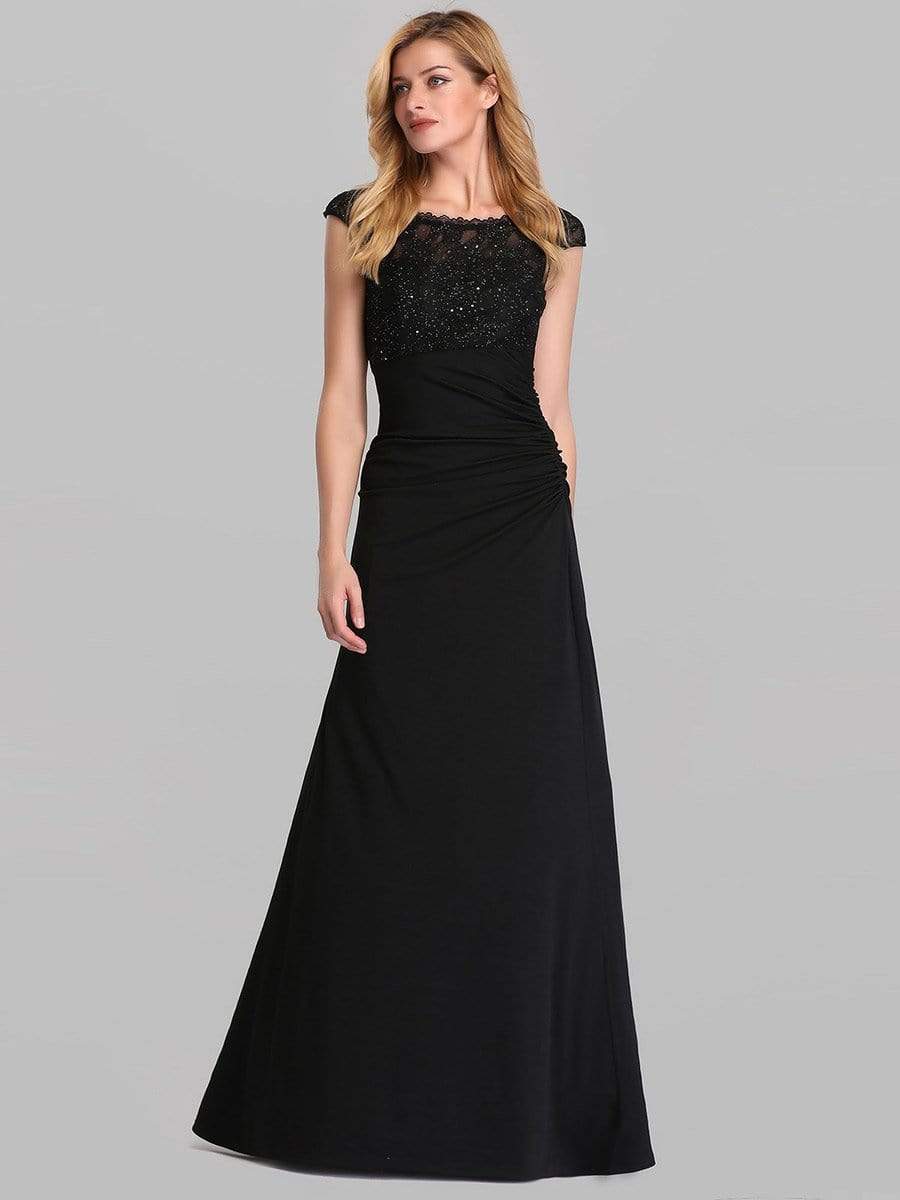 Color=Black | Round Neck Fishtail Evening Dress-Black 3