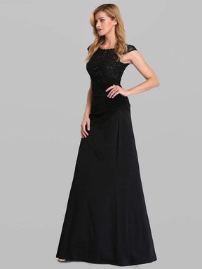 Color=Black | Round Neck Fishtail Evening Dress-Black 4