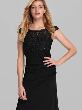 Color=Black | Round Neck Fishtail Evening Dress-Black 5