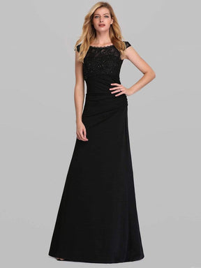 Color=Black | Round Neck Fishtail Evening Dress-Black 1