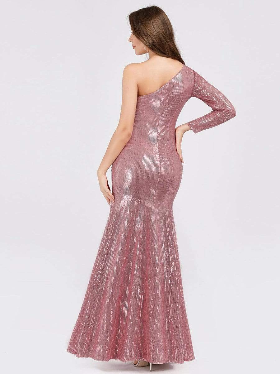 Color=Purple Orchid | Gorgeous One Shoulder Sequins Party Dress With Thigh High Slit-Purple Orchid 2