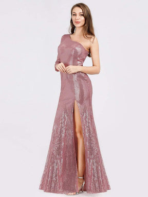 Color=Purple Orchid | Gorgeous One Shoulder Sequins Party Dress With Thigh High Slit-Purple Orchid 3