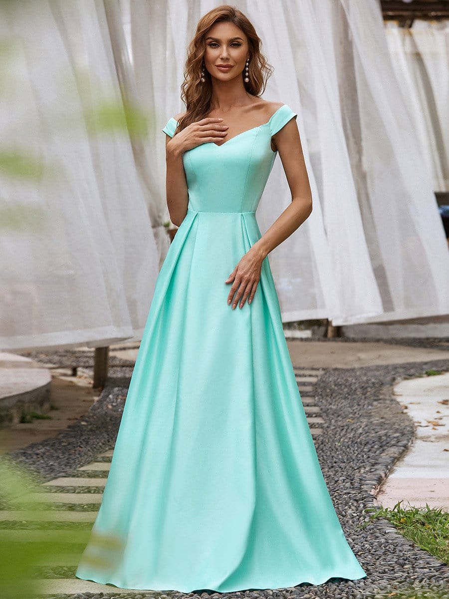 Color=Aqua | Women's A-Line V-Neck Off Shoulder Evening Dress-Aqua 5