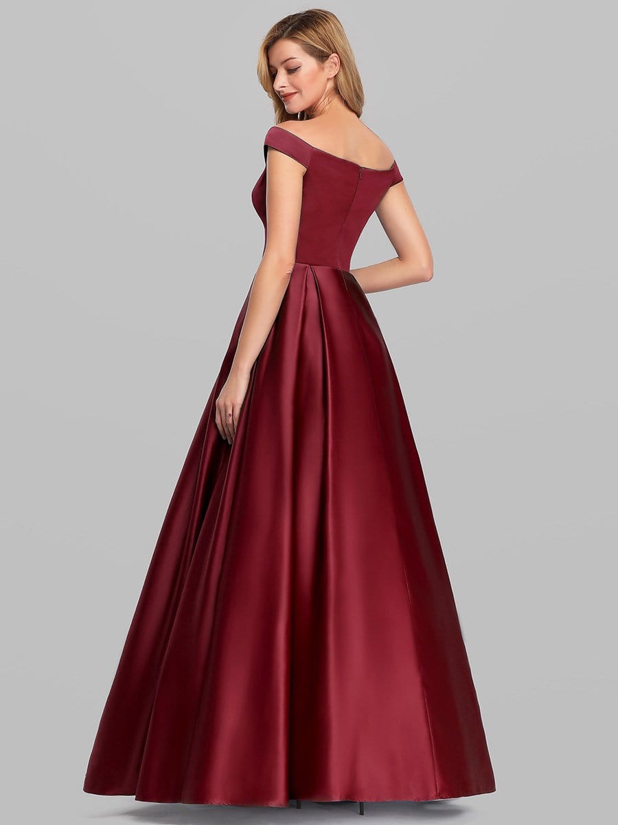 Color=Burgundy | Women's A-Line V-Neck Off Shoulder Evening Dress-Burgundy 4