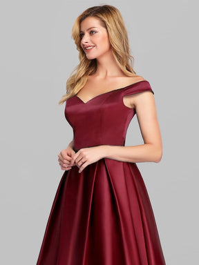 Color=Burgundy | Women's A-Line V-Neck Off Shoulder Evening Dress-Burgundy 5