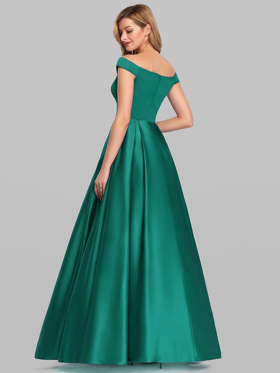 Color=Dark Green | Women's A-Line V-Neck Off Shoulder Evening Dress-Dark Green 4