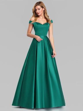Color=Dark Green | Women's A-Line V-Neck Off Shoulder Evening Dress-Dark Green 3